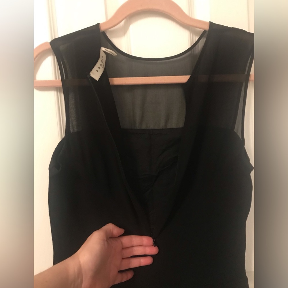 Black Sandro dressy peplum tank with sheer décolletage - Picture 5 of 10